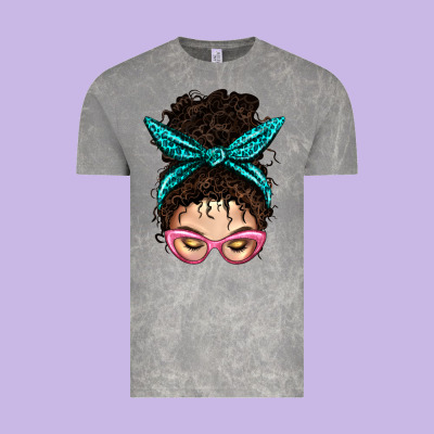 Messy Curly Bun Mom With Leopard Bandana Vintage Tee Designed By Bundleandbundleshop