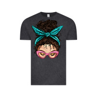 Vintage Black Messy Curly Bun Mom With Leopard Bandana Vintage Tee - BundleAndBundleShop