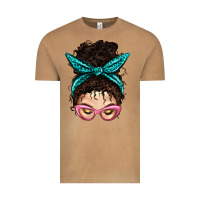 Vintage Camel Messy Curly Bun Mom With Leopard Bandana Vintage Tee - BundleAndBundleShop