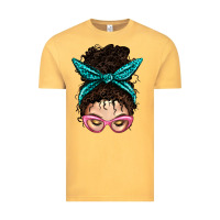 Vintage Mustard Messy Curly Bun Mom With Leopard Bandana Vintage Tee - BundleAndBundleShop