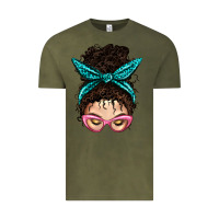 Vintage Olive Messy Curly Bun Mom With Leopard Bandana Vintage Tee - BundleAndBundleShop