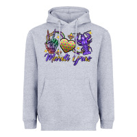 Heather Grey Peace love crawfish Mardi Gras skeleton hand Heavyweight Hoodie - FaDigitalArtStudio