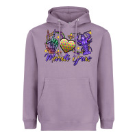 Peace Love Crawfish Mardi Gras Skeleton Hand Heavyweight Hoodie | Teevron