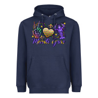 Navy Peace love crawfish Mardi Gras skeleton hand Heavyweight Hoodie - FaDigitalArtStudio