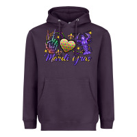 Plum Peace love crawfish Mardi Gras skeleton hand Heavyweight Hoodie - FaDigitalArtStudio