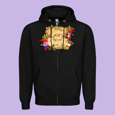 Merry And Bright Gnome Zipper Hoodie Designed By Cowgirlartshop