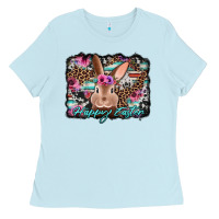 Baby Blue happy easter bunny western background Ladies Tee - Jasminsmagicworld