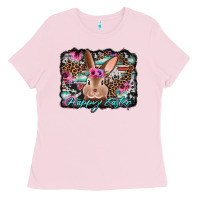 Bubblegum Pink happy easter bunny western background Ladies Tee - Jasminsmagicworld