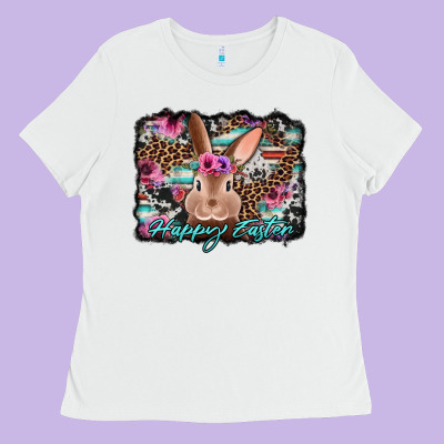 Happy Easter Bunny Western Background Ladies Tee Designed By Jasminsmagicworld