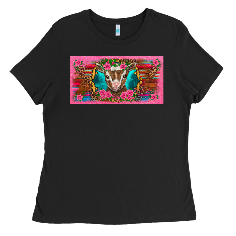 Western Baby Boer Goat Pink Flowers Serape Leopard Pink Glitter Patter Ladies Tee by BarkalooDesign | Teevron