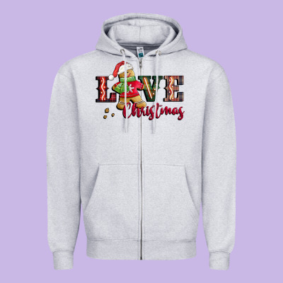 Love Christmas Gingerbread Zipper Hoodie Designed By Cowgirlartshop