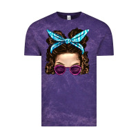 Cloud Purple Messy Bun Mom And Pink Leopard Sunglasses Vintage Tee - BundleAndBundleShop