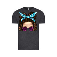 Vintage Black Messy Bun Mom And Pink Leopard Sunglasses Vintage Tee - BundleAndBundleShop