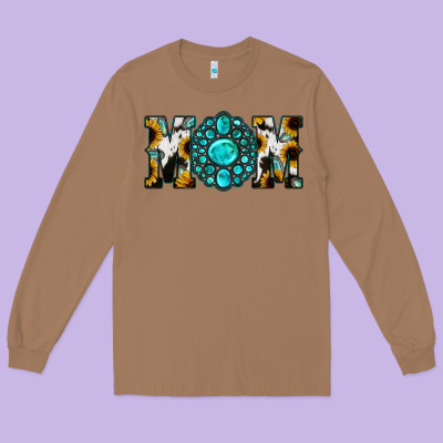 Sunflower Turquoise Gemstone Cowhide Mom Long Sleeve Tee Designed By Bettercallsaul