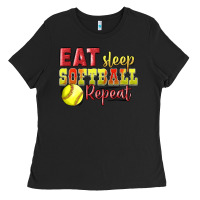 Black Eat Sleep Softball Repeat Ladies Tee - LillyAllenDesigns