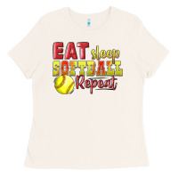 Bone Eat Sleep Softball Repeat Ladies Tee - LillyAllenDesigns