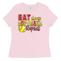 Eat Sleep Softball Repeat Ladies Tee | Teevron