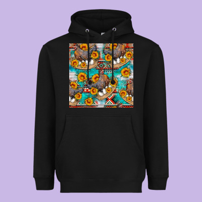 Chicken With Eggs And Sunflowers Seamles Pattern Heavyweight Hoodie Designed By Fadigitalartstudio
