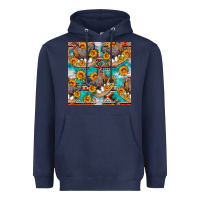 Navy chicken with eggs and sunflowers seamles pattern Heavyweight Hoodie - FaDigitalArtStudio