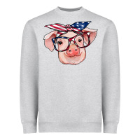 Heather Grey american flag with pig Heavyweight Sweatshirt - RanaPortraitStore