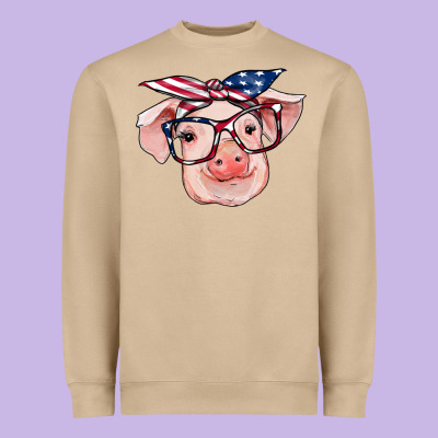 American Flag With Pig Heavyweight Sweatshirt Designed By Ranaportraitstore
