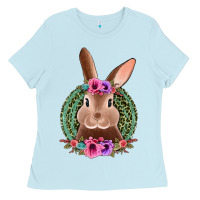 Baby Blue western leopard and flowers easter bunny Ladies Tee - Jasminsmagicworld