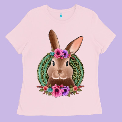 Western Leopard And Flowers Easter Bunny Ladies Tee Designed By Jasminsmagicworld