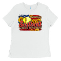 White Western American Flag Softball Ladies Tee - LillyAllenDesigns