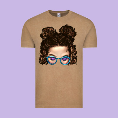 Messy Bun Mom And Glitter Glasses Vintage Tee Designed By Bundleandbundleshop