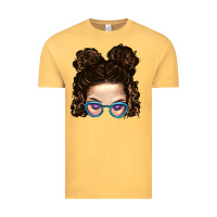 Vintage Mustard Messy Bun Mom And Glitter Glasses Vintage Tee - BundleAndBundleShop