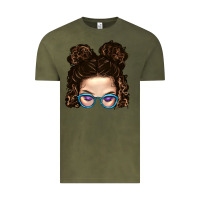Vintage Olive Messy Bun Mom And Glitter Glasses Vintage Tee - BundleAndBundleShop