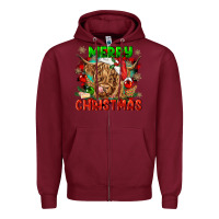 Burgundy merry christmas cow Zipper Hoodie - CowGirlArtShop