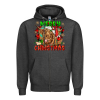 Charcoal Heather merry christmas cow Zipper Hoodie - CowGirlArtShop