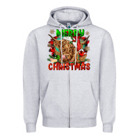 Heather Grey merry christmas cow Zipper Hoodie - CowGirlArtShop