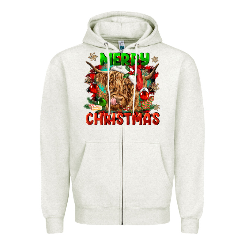 Merry Christmas Cow Zipper Hoodie by CowGirlArtShop | Teevron