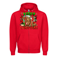 Red merry christmas cow Zipper Hoodie - CowGirlArtShop