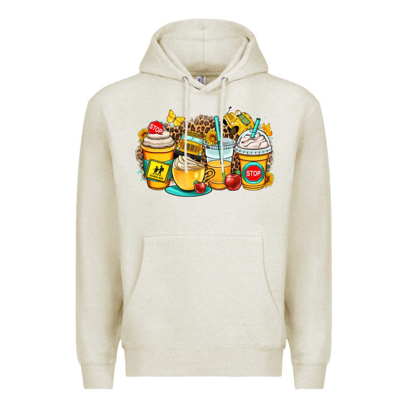 School Bus Coffee Cups Premium Hoodie by OliviaCreatesArt | Teevron