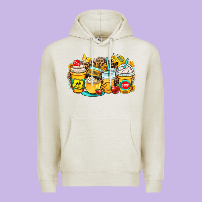 School Bus Coffee Cups Premium Hoodie Designed By Oliviacreatesart