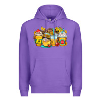 Purple school bus coffee cups Premium Hoodie - OliviaCreatesArt