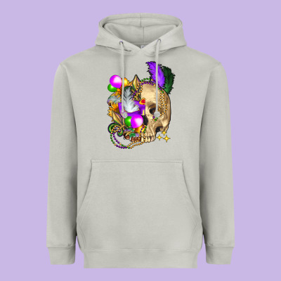 Mardi Gras Skull Heavyweight Hoodie Designed By Fadigitalartstudio