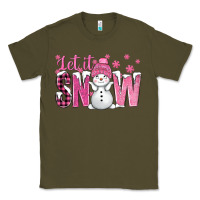Army Green Pink Let It Snow With Cute Snowman Classic Tee - BundleAndBundleShop