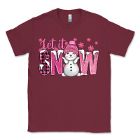 Burgundy Pink Let It Snow With Cute Snowman Classic Tee - BundleAndBundleShop