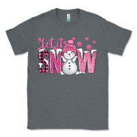 Charcoal Heather Pink Let It Snow With Cute Snowman Classic Tee - BundleAndBundleShop
