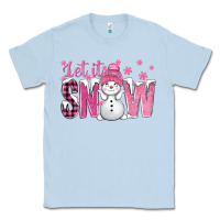 Dusty Blue Pink Let It Snow With Cute Snowman Classic Tee - BundleAndBundleShop
