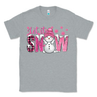 Heather Grey Pink Let It Snow With Cute Snowman Classic Tee - BundleAndBundleShop