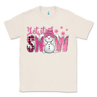 Natural Pink Let It Snow With Cute Snowman Classic Tee - BundleAndBundleShop