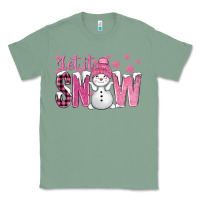 Sage Pink Let It Snow With Cute Snowman Classic Tee - BundleAndBundleShop