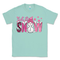 Seafoam Pink Let It Snow With Cute Snowman Classic Tee - BundleAndBundleShop
