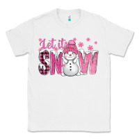 White Pink Let It Snow With Cute Snowman Classic Tee - BundleAndBundleShop