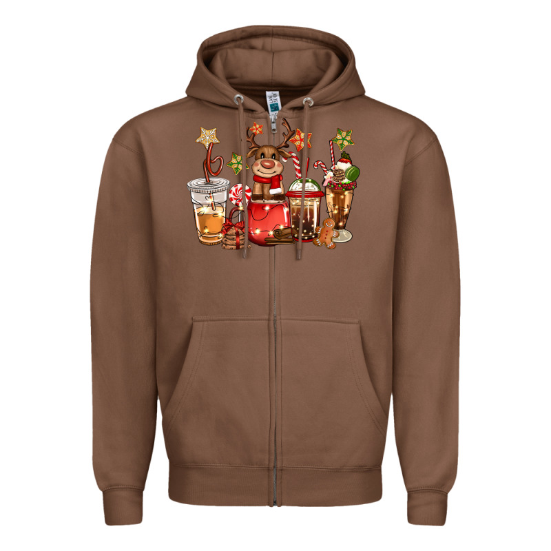 Christmas Reindeer Coffee Zipper Hoodie by CowGirlArtShop | Teevron